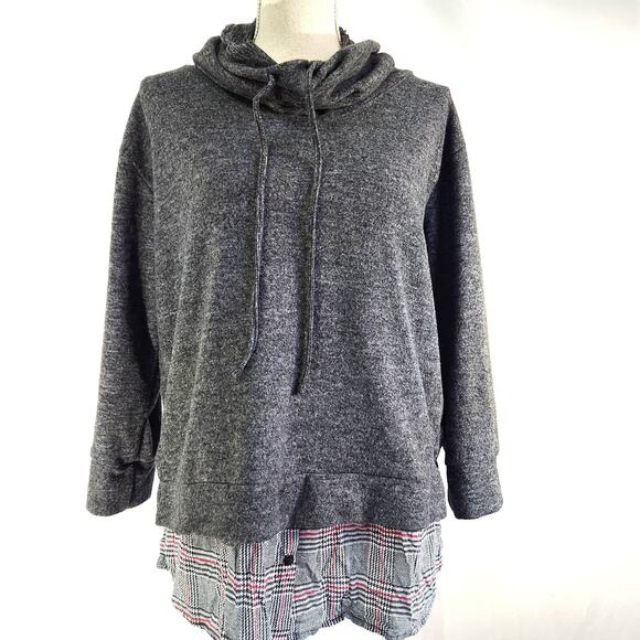New York Laundry Gray Layered Top Size L Drawstring Cowl Neck Comfy Retro - Picture 1 of 12